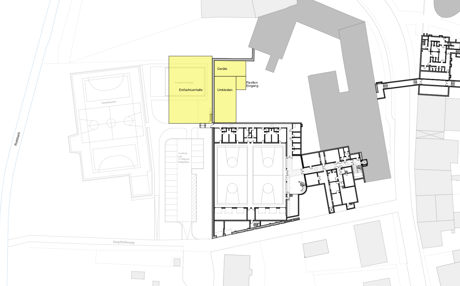 Machbarkeitsstudie Turnhallenerweiterung um eine 3. Übungseinheit, Kloster Indersdorf