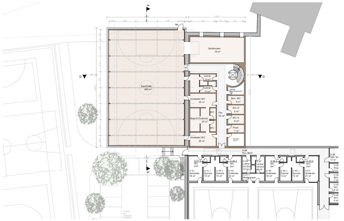 Machbarkeitsstudie Turnhallenerweiterung um eine 3. Übungseinheit, Kloster Indersdorf